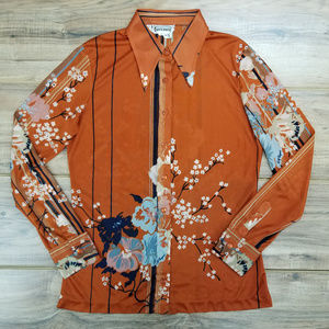 Vintage 70s 》Burnt Orange Floral Button Up